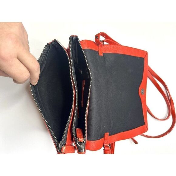 Hallogen Red Orange Cross Body Purse Genuine Leather Excellent Condition - Picture 4 of 11